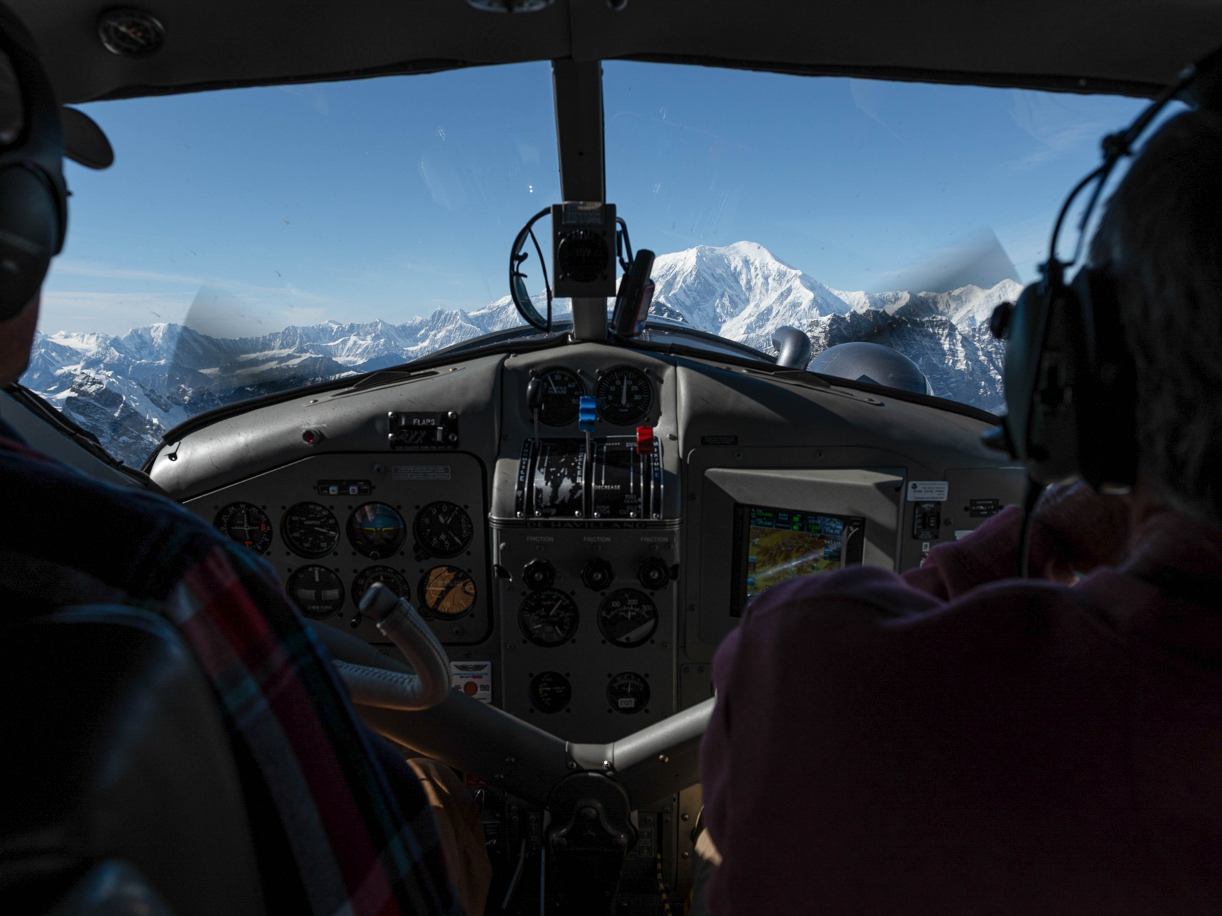 View from cockpit of Radial Beaver near Denali