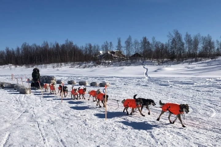 a group of people cross country skiing in the snow