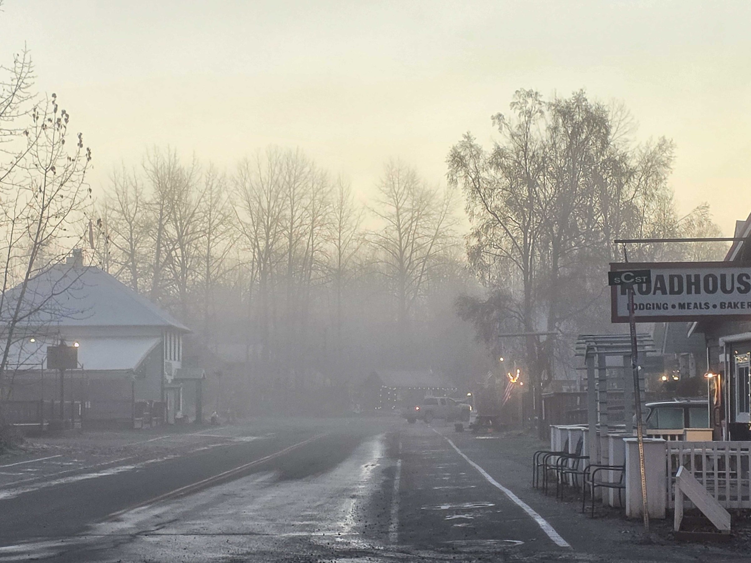Fall Fog over Main Street Talkeetna