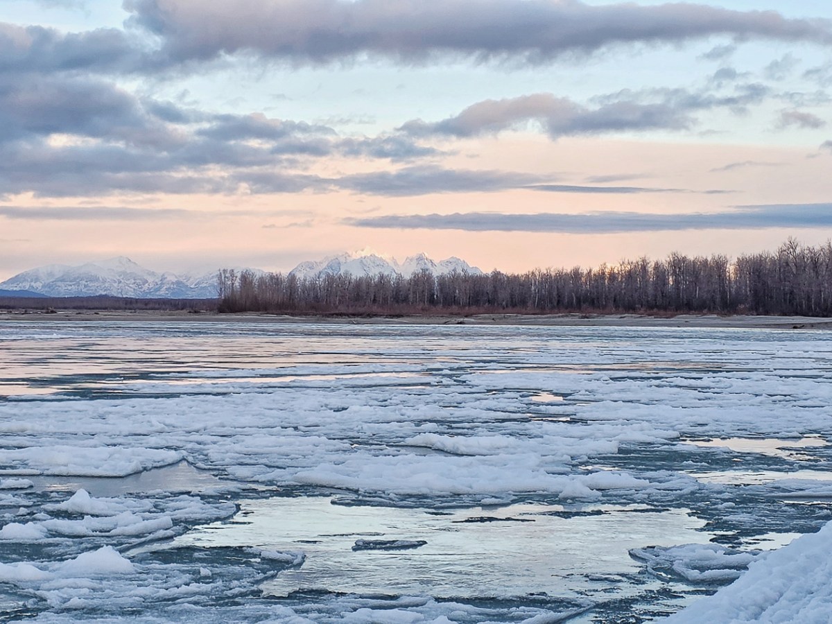 Susitna River with Denali on Background during freeze up