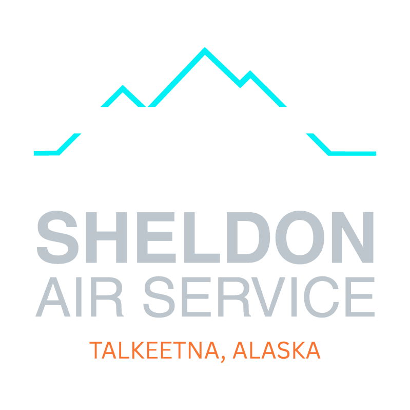 Logo with airplane over mountains, text: Sheldon Air Service, Talkeetna, Alaska.